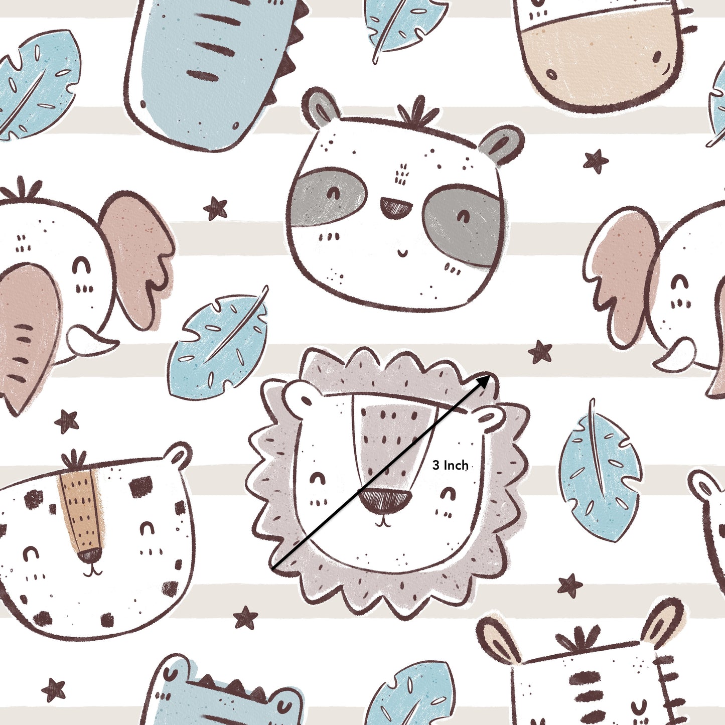 Stripey Jungle Faces (May Pre-Order) - Fabric