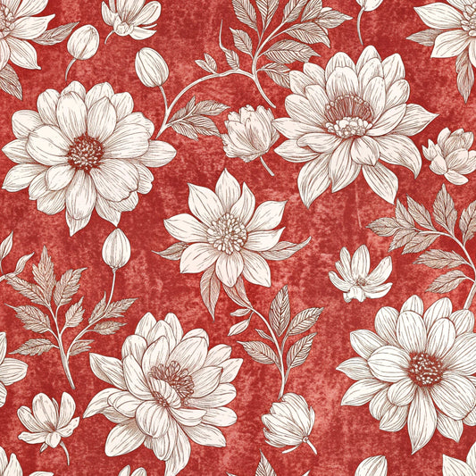 Vintage Red Flowers (September Pre-Order) - Fabric
