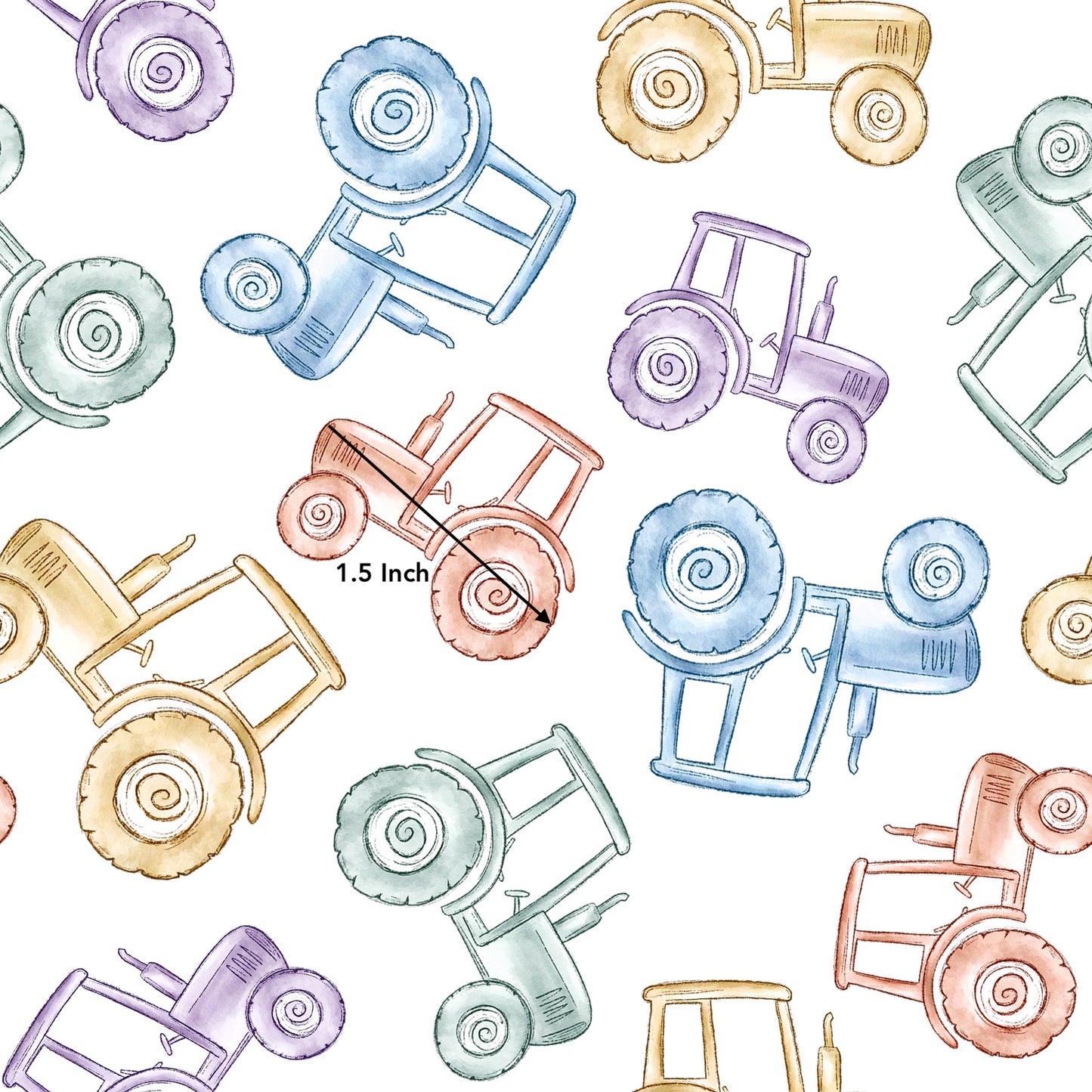 Watercolour Tractors (September Pre-Order) - Fabric