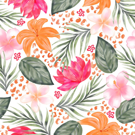 Watercolour Bright Tropical Flowers and Leaves