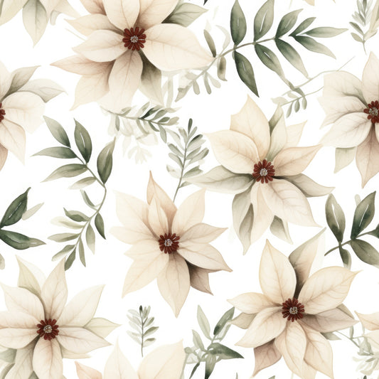White Poinsettia Christmas (September Pre-Order) - Fabric