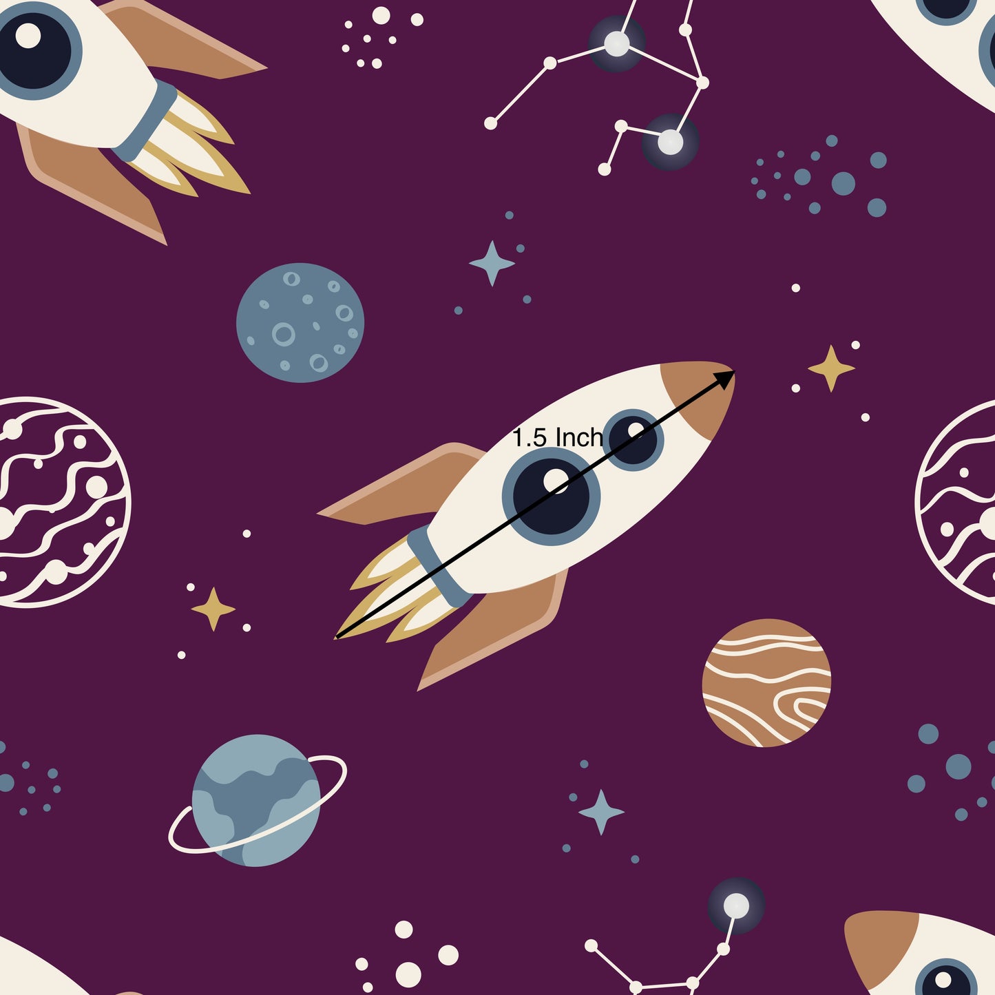 Purple Rockets in Space (May Pre-Order) - Fabric