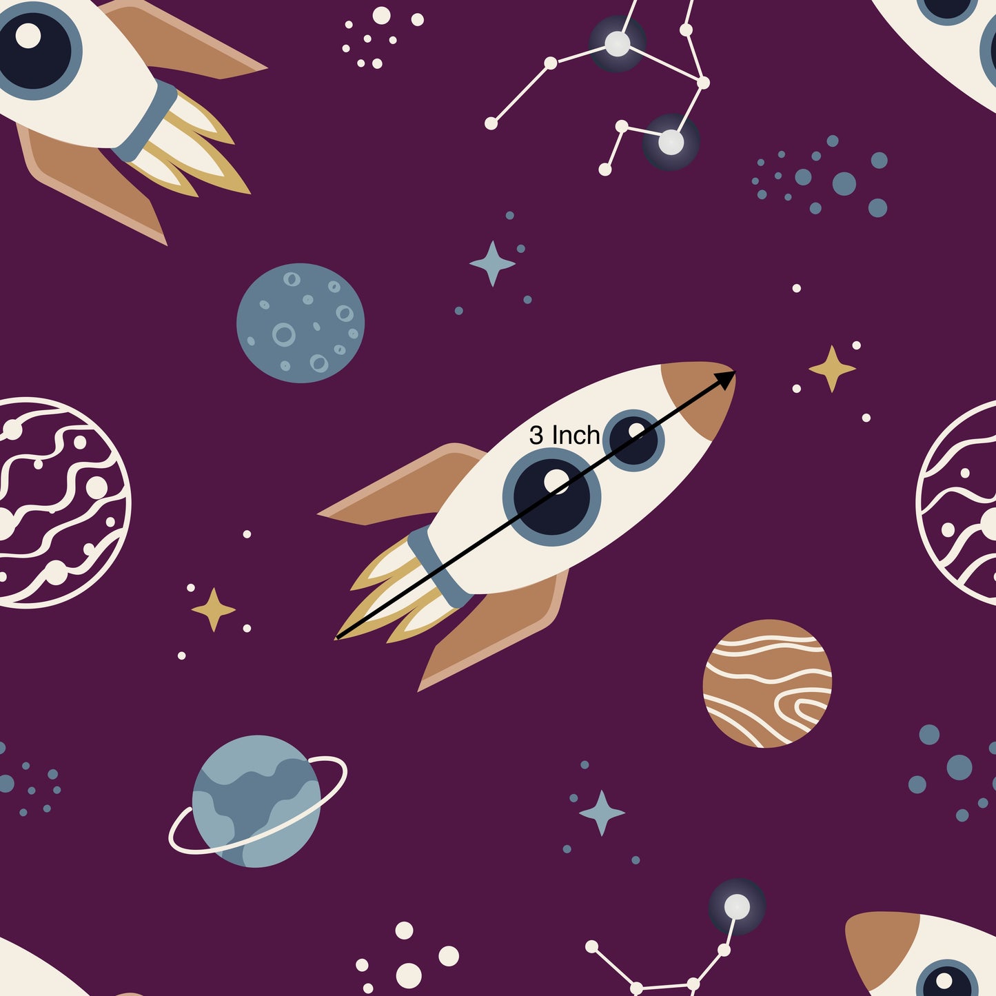 Purple Rockets in Space (May Pre-Order) - Fabric