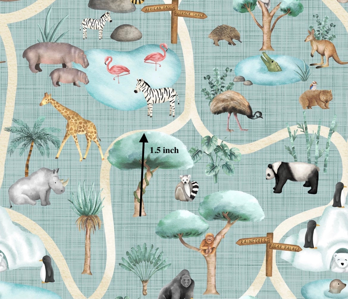 Day at the Zoo 1.5 inch REMNANT 95cm - Cotton Lycra Fabric