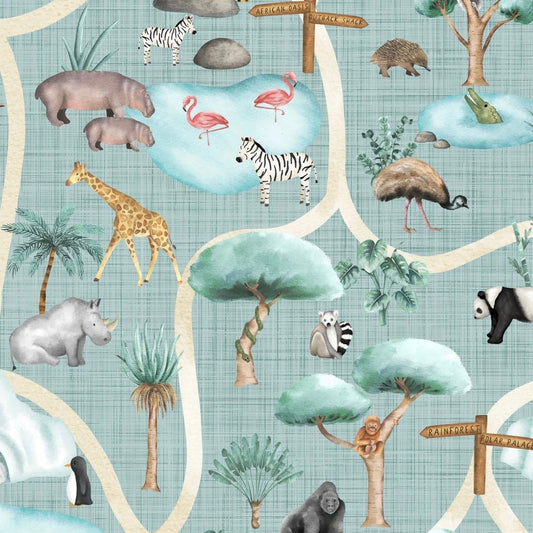 Day at the Zoo 1.5 inch REMNANT 95cm - Cotton Lycra Fabric