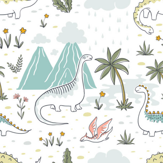 Dinosaurs and Volcanoes 3 Inch REMNANT 88cm - 100% Cotton Woven Fabric