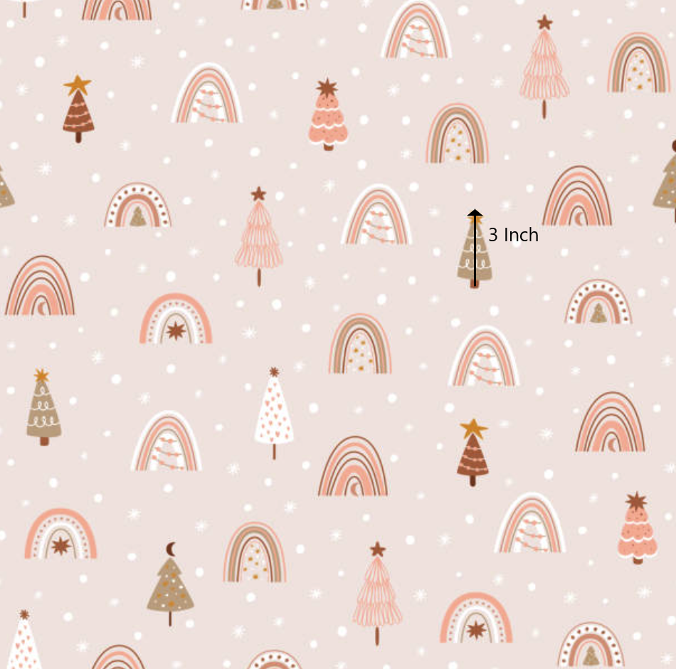 Pink Christmas Trees and Rainbows 1.5 Inch REMNANT 73cm - 100% Cotton Woven Fabric