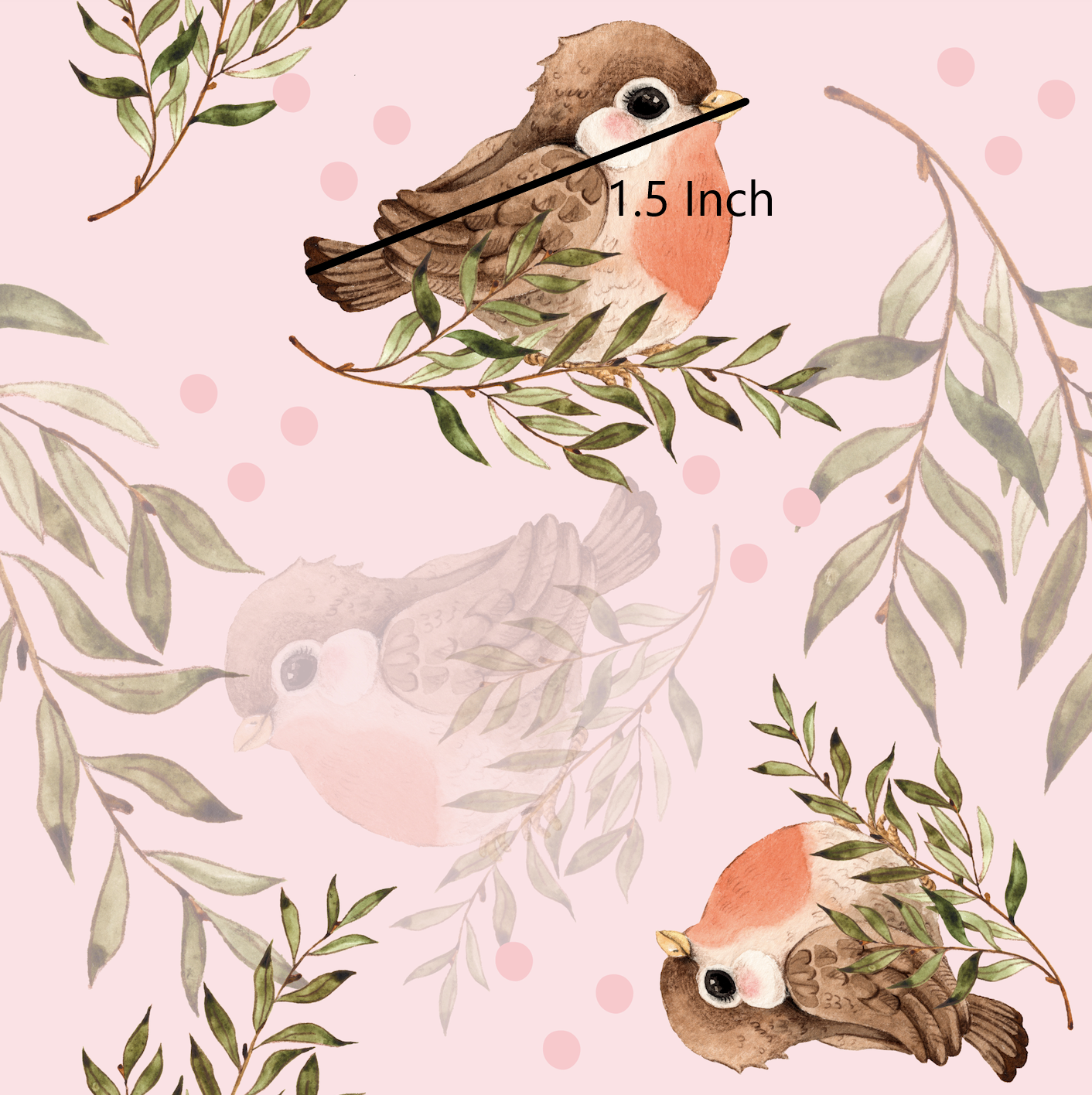 Song Birds on Soft Pink 1.5 Inch REMNANT 44cm - Cotton Lycra Fabric