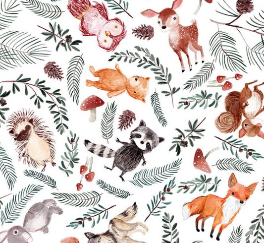 Woodland Creatures - 100% Cotton Muslin Fabric