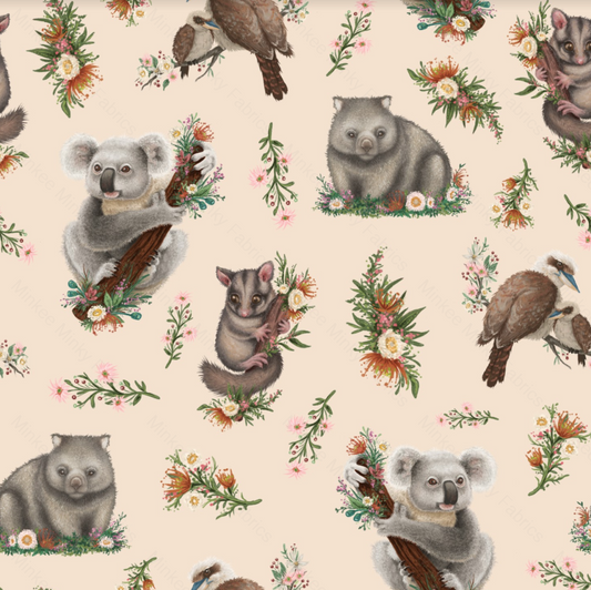 Aussie Animals On Soft Peach (Woodland Pre-Order) Select Fabric Base / Print Size Digital Preorder