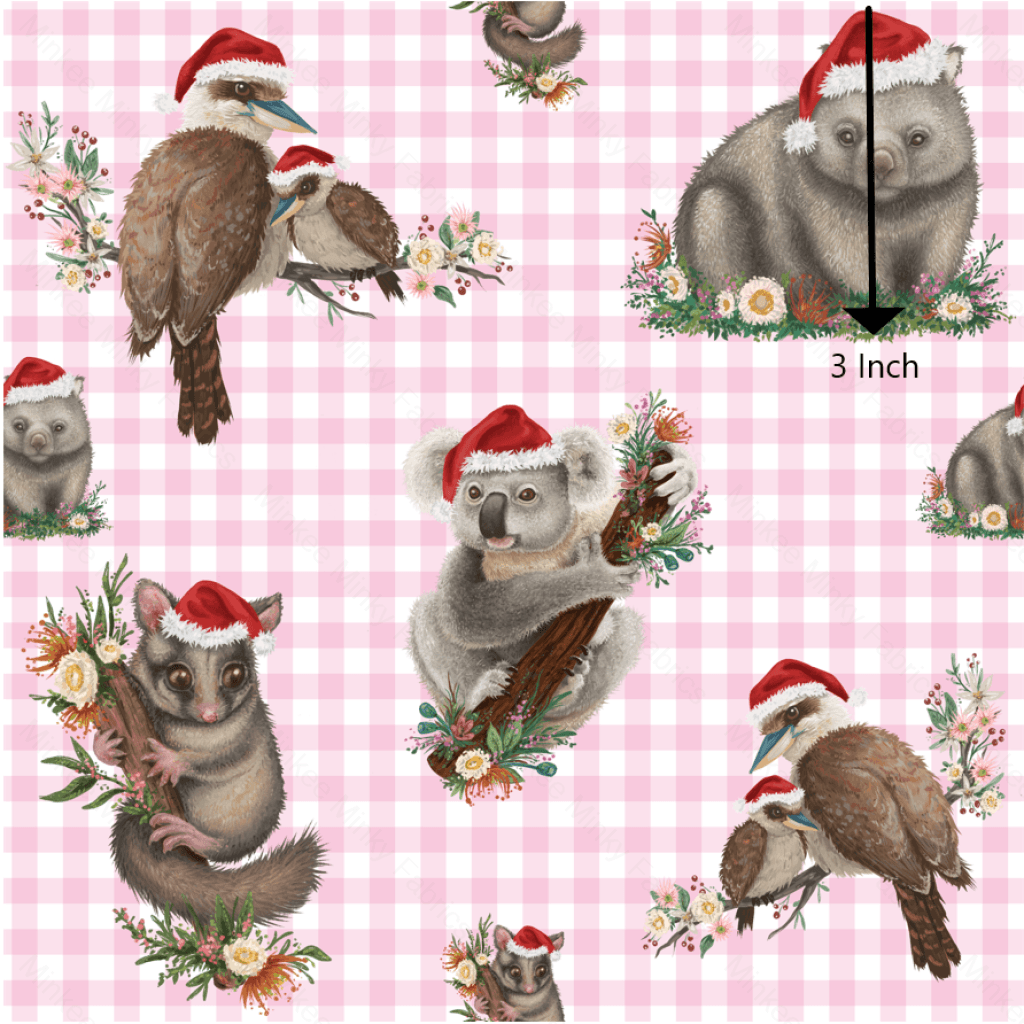 Aussie Christmas Animals On Candy Pink (June Pre-Order) - Fabric Digital Preorder