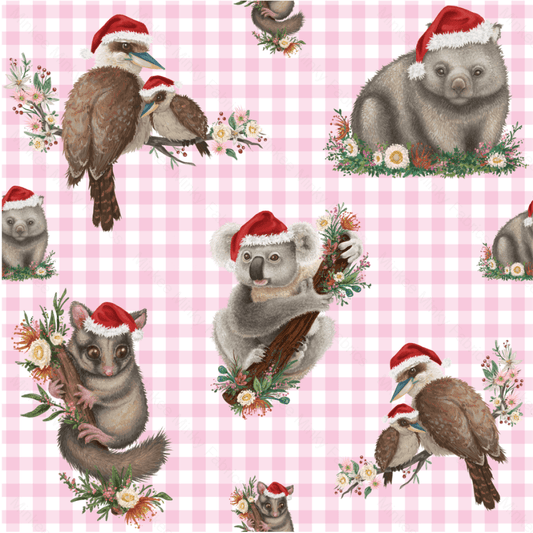 Aussie Christmas Animals On Candy Pink (June Pre-Order) - Fabric Digital Preorder
