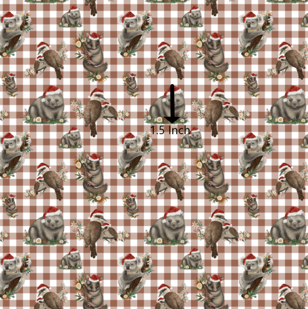 Aussie Christmas Animals On Earth Gingham (June Pre-Order) - Fabric Digital Preorder