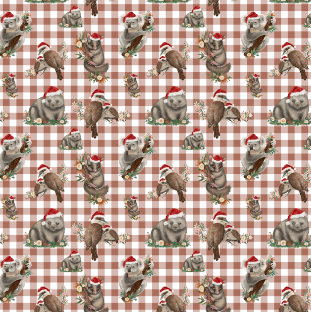 Aussie Christmas Animals On Earth Gingham (June Pre-Order) - Fabric Digital Preorder