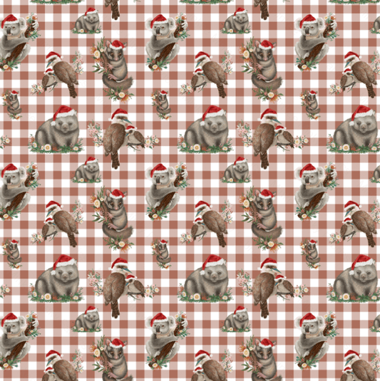 Aussie Christmas Animals On Earth Gingham (June Pre-Order) - Fabric Digital Preorder
