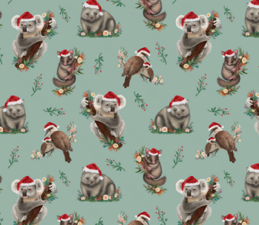 Aussie Animals Christmas On Sage (August Pre-Order) Digital Fabric Preorder