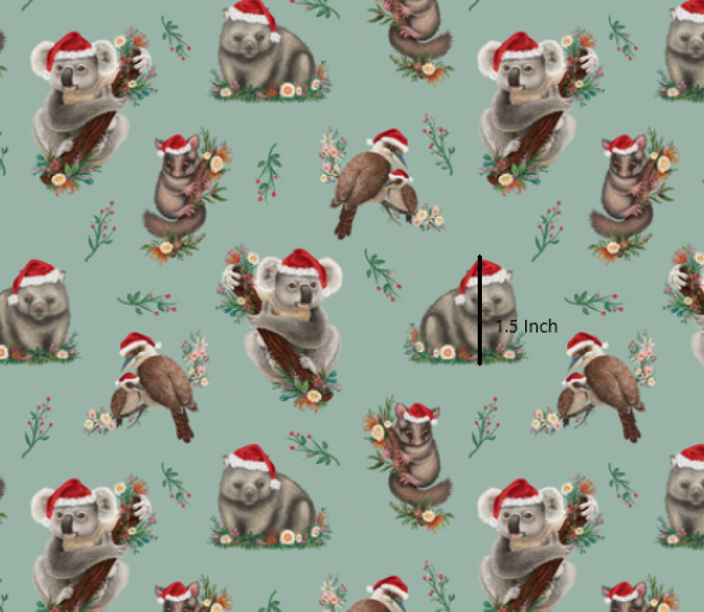 Aussie Animals Christmas On Sage (August Pre-Order) Digital Fabric Preorder