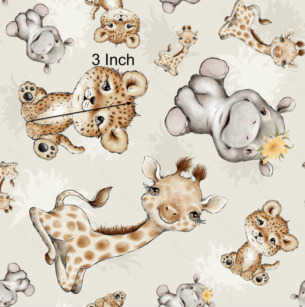 Baby African Animals (Meerkats Pre-Order) Cotton Sateen / 3 Inches Digital Fabric Preorder