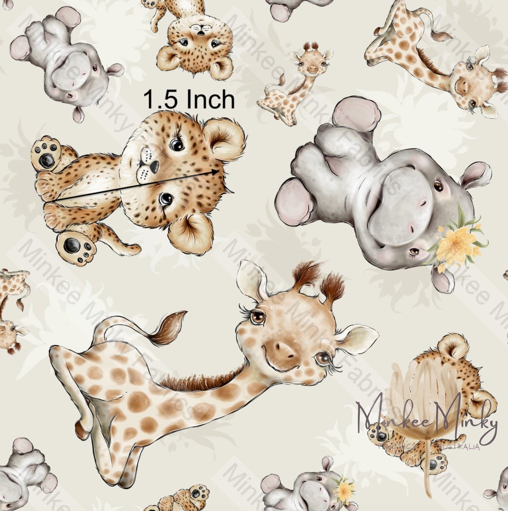 Baby African Animals 1.5 Inch REMNANT 48cm - Cotton Lycra Fabric