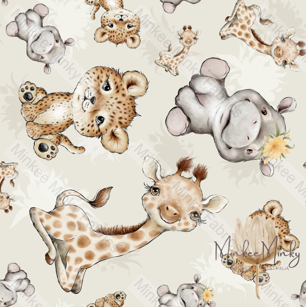 Baby African Animals 1.5 Inch REMNANT 48cm - Cotton Lycra Fabric
