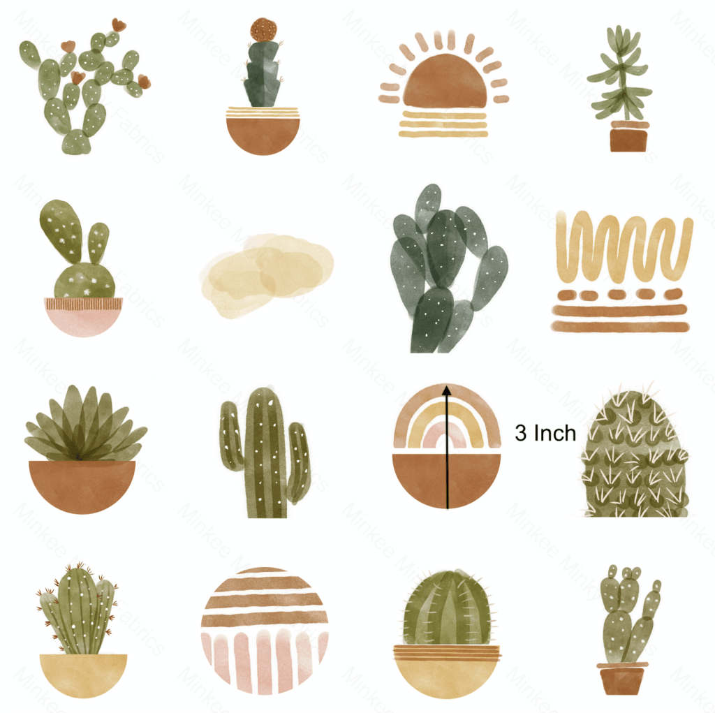 Boho Cactus Pre-Order (7Th July) Cotton Sateen / 1.5 Inches Digital Fabric Preorder