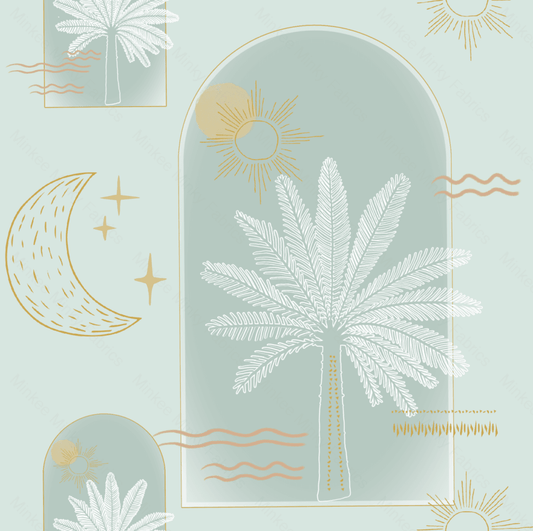 Boho Coastal Mint - 100% Cotton Woven Fabric Digital Retail