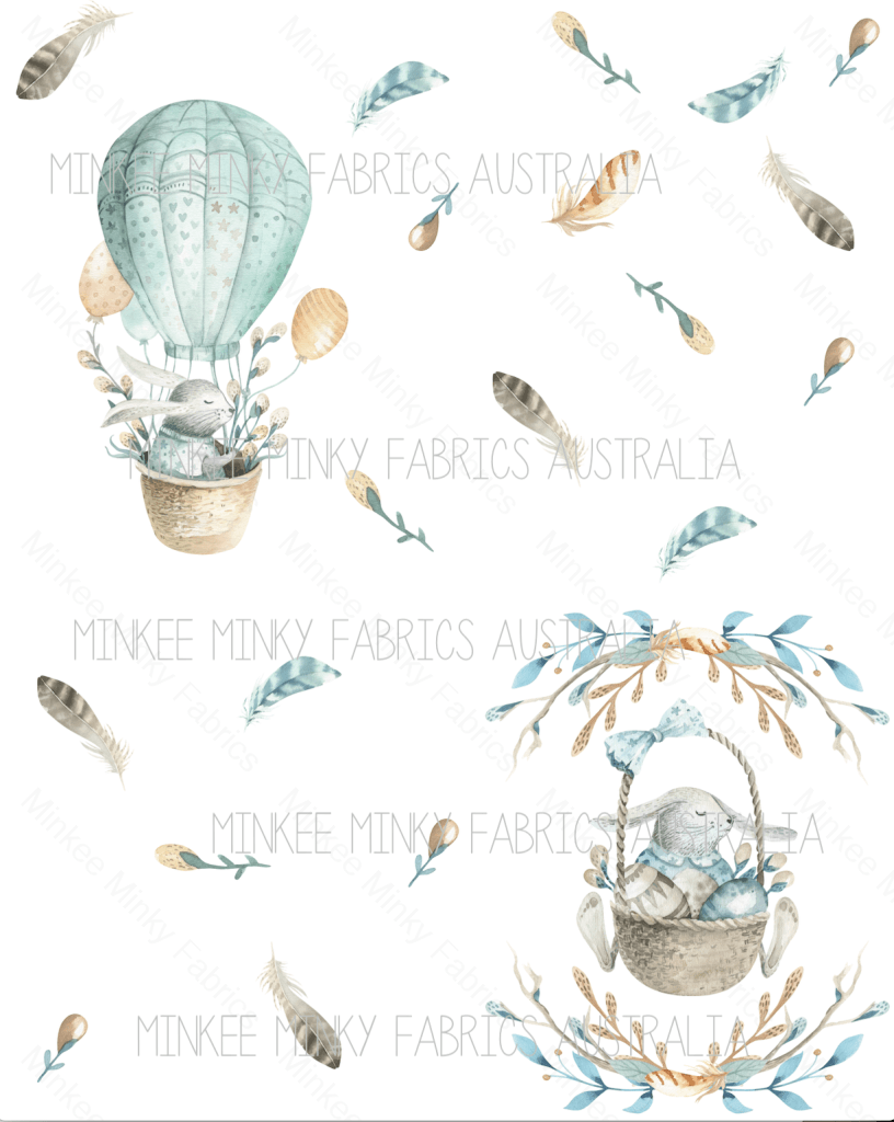 Bunny Balloon-White- Retail Cotton Sateen Digital Fabric - Retail