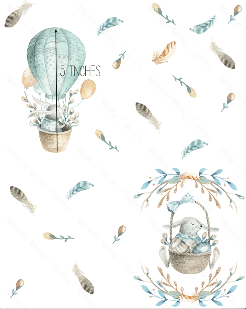 Bunny Balloon-White- Retail Digital Fabric - Retail