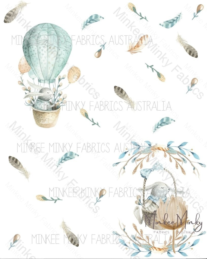 Bunny Balloon White - Cotton Lycra Fabric