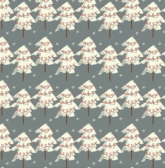 Christmas Trees And Tinsel On Forest Green (August Pre-Order) Digital Fabric Preorder