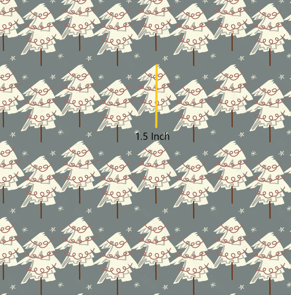 Christmas Trees And Tinsel On Forest Green (August Pre-Order) Digital Fabric Preorder