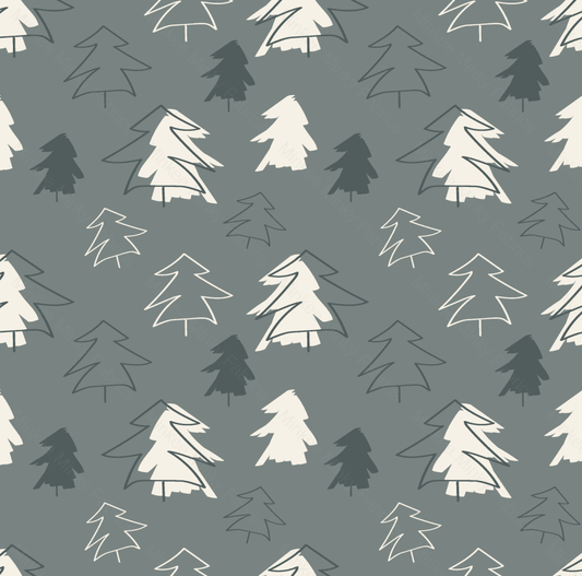 Christmas Trees On Forest Green (August Pre-Order) Digital Fabric Preorder