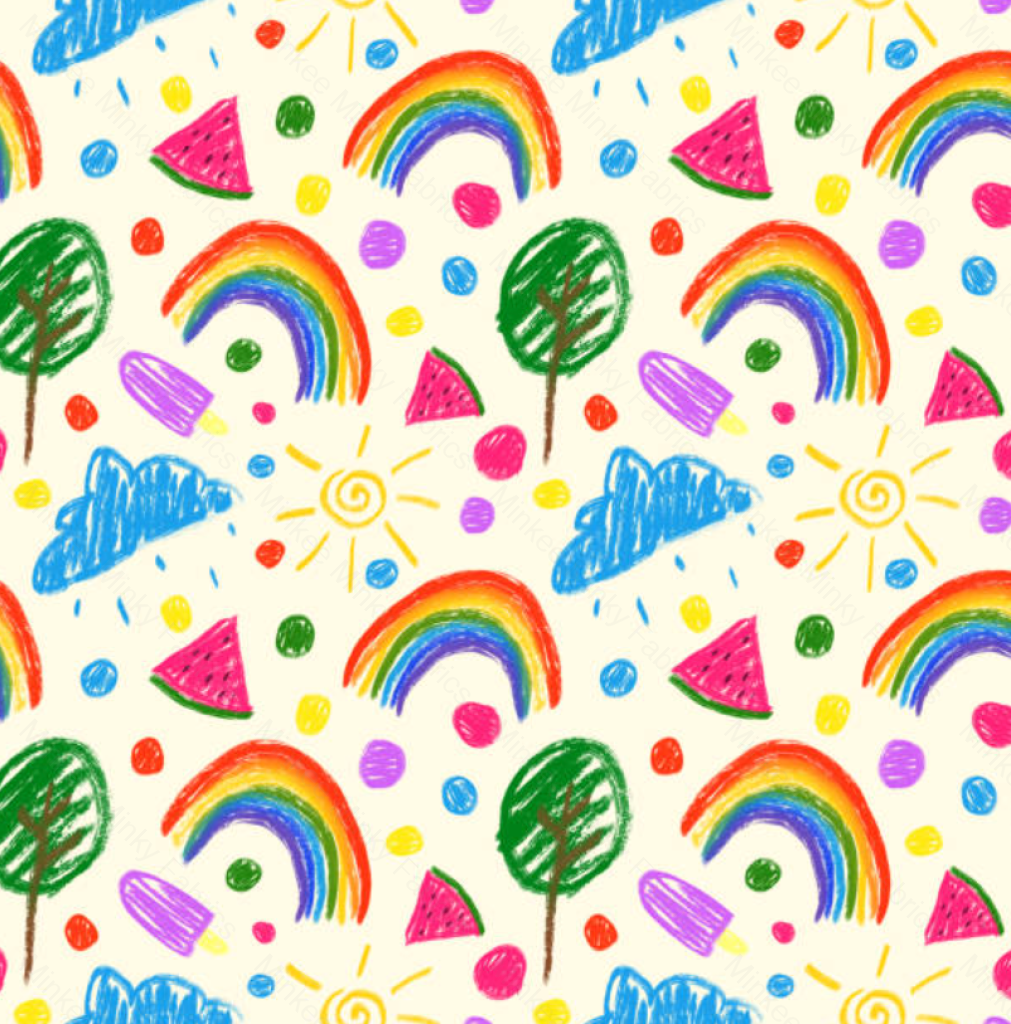 Crayon Rainbows - 100% Cotton Woven Fabric Digital Preorder