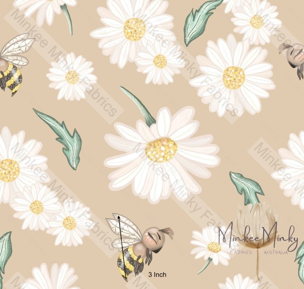 Daisies And Bees On Oatmeal - Retail Woven 3 Inch Digital Fabric Retail