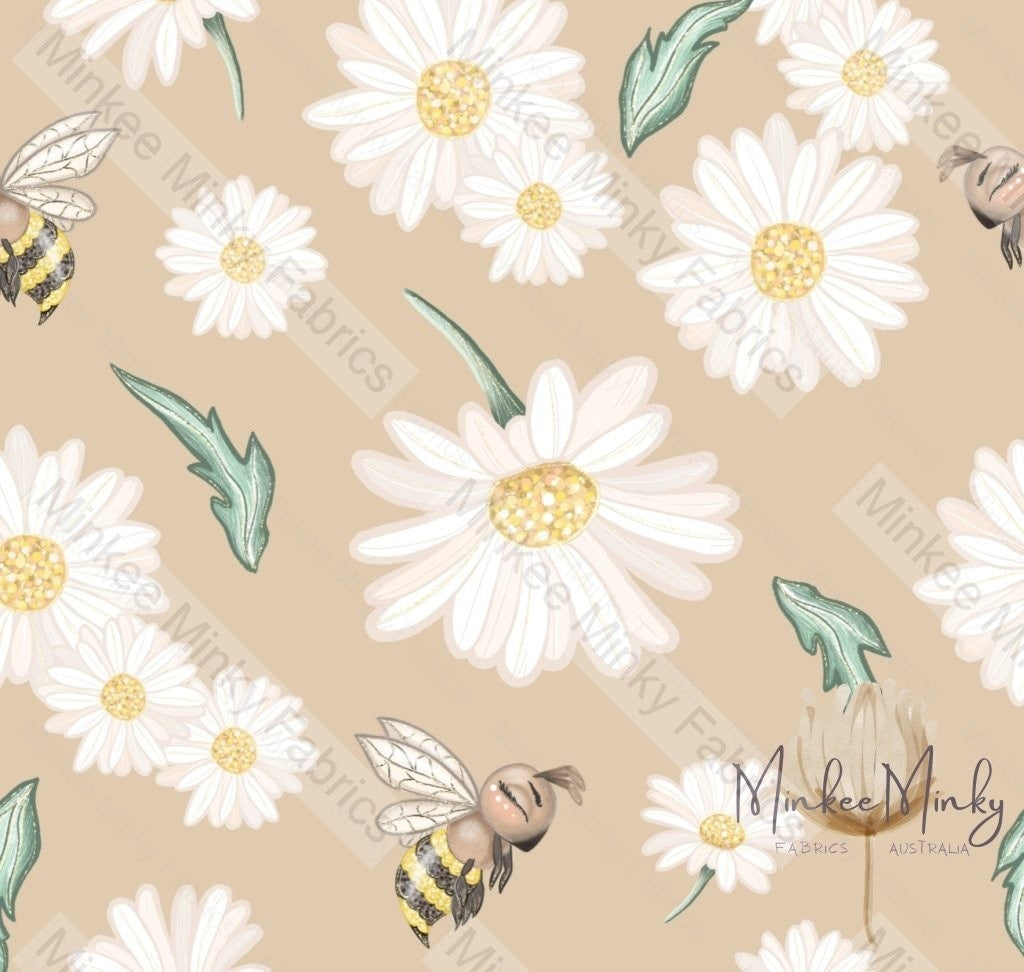 Daisies And Bees On Oatmeal - Retail Digital Fabric Retail