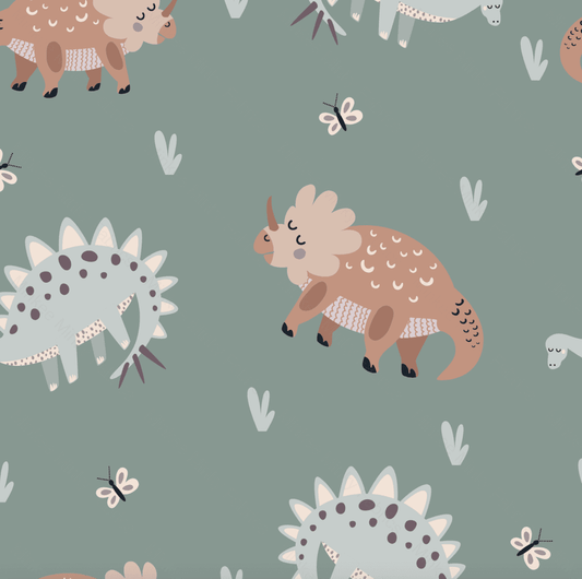 Dinosaurs On Sage (August Pre-Order) Digital Fabric Preorder