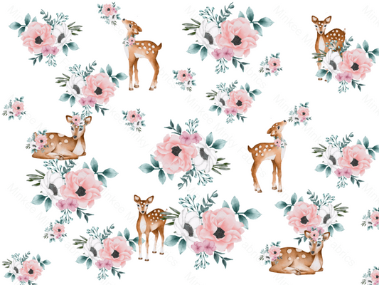 Floral Deer Digital Fabric
