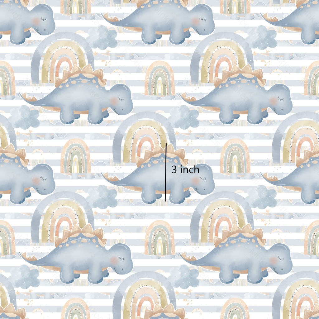 Gingham Dinosaur Blue Digital Fabric Preorder