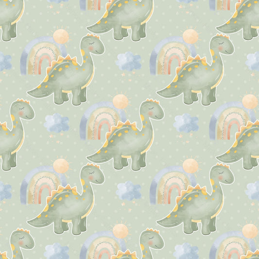 Gingham Dinosaur Sage (August Pre-Order) Digital Fabric Preorder