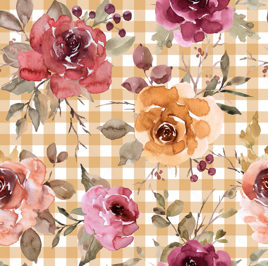 Gingham Floral Mustard (January Pre-Order) - Fabric Digital Preorder
