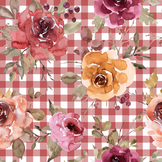 Gingham Floral Raspberry (January Pre-Order) - Fabric Digital Preorder