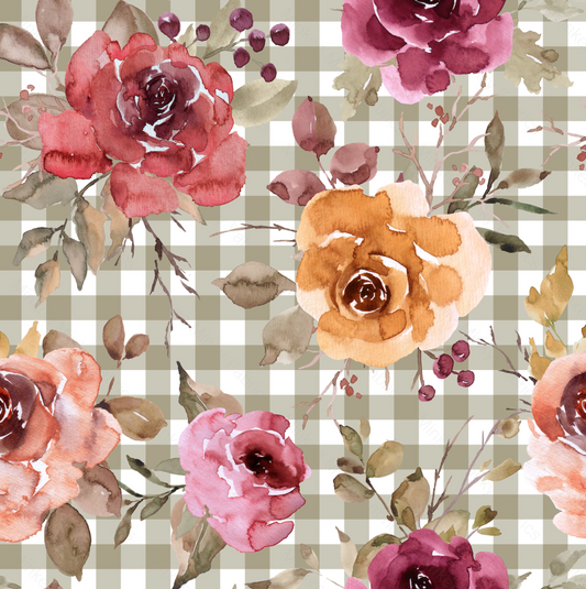 Gingham Floral Sage (January Pre-Order) - Fabric Digital Preorder