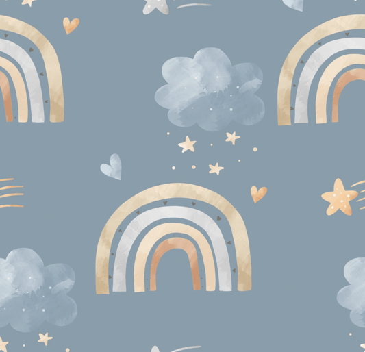 Gold Rainbow On Blue (August Pre-Order) Digital Fabric Preorder