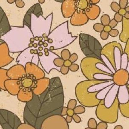 Mustard Retro Floral (August Pre-Order) Digital Fabric Preorder