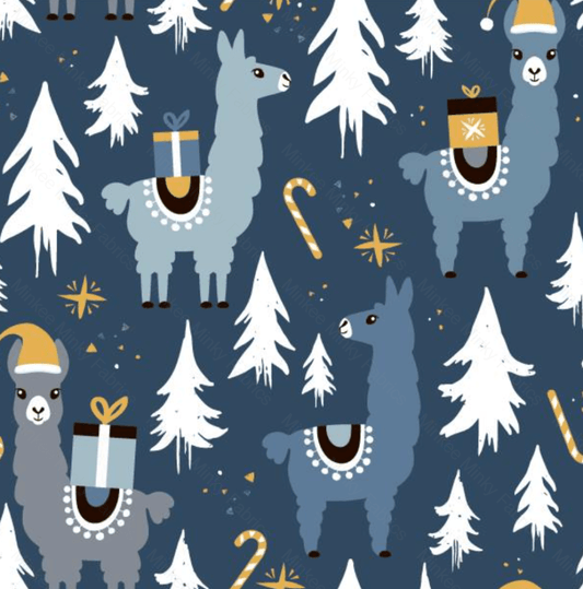 Navy Christmas Llama (May Pre-Order) - Fabric Digital Preorder