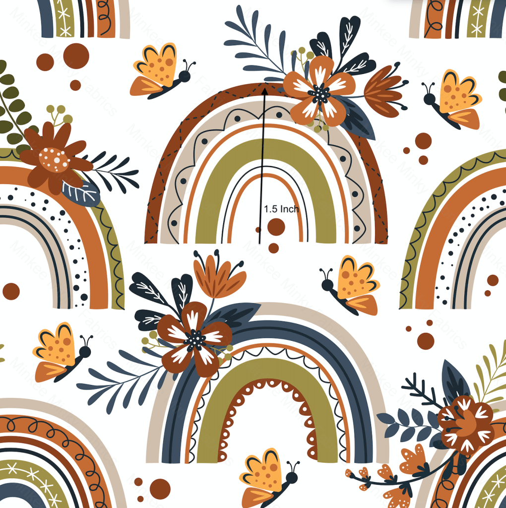 Olive Rainbow Floral (Meerkats Pre-Order) Cotton Sateen / 1.5 Inches Digital Fabric Preorder