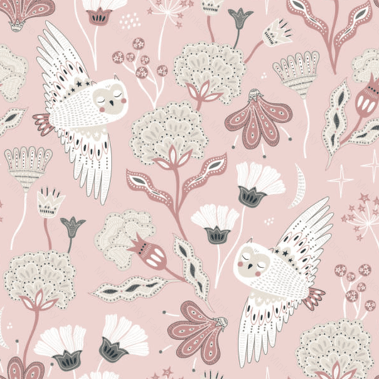 Owls Of Soft Pink (May Pre-Order) - Fabric Digital Preorder