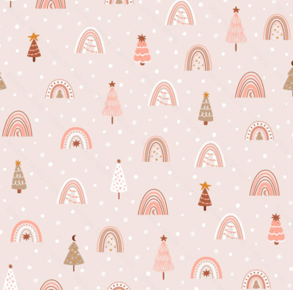 Pink Christmas Trees And Rainbows (May Pre-Order) - Fabric Digital Preorder