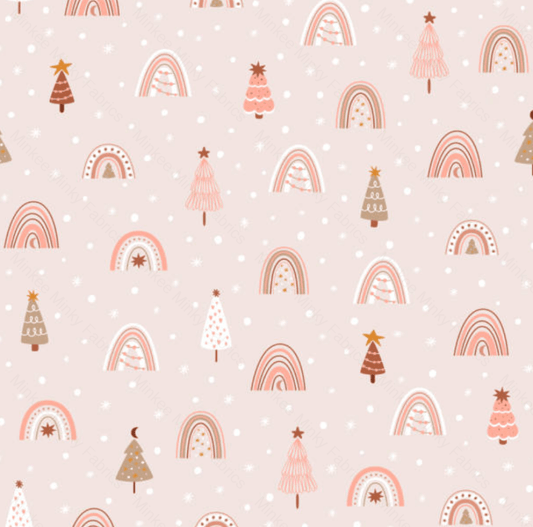 Pink Christmas Trees And Rainbows (May Pre-Order) - Fabric Digital Preorder