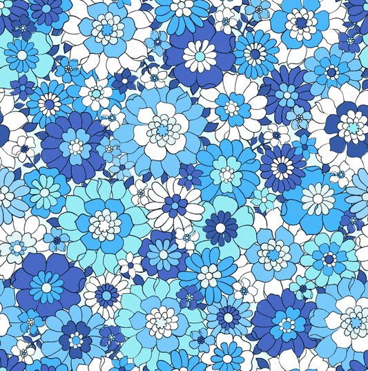Retro Floral Blue (January Pre-Order) - Fabric Digital Preorder